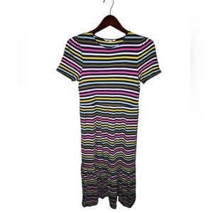 Boden Multicolor Striped Midi Dress Short Sleeve Elastic Waist Size US 8